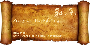 Zsigrai Harkány névjegykártya