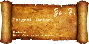 Zsigrai Harkány névjegykártya